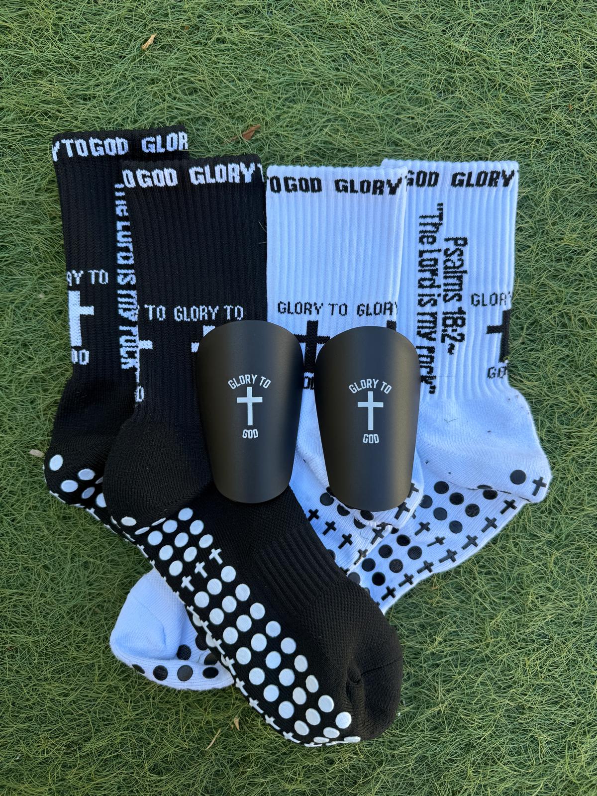 ELITE ATHLETE BUNDLE (3 FREE PAIRS) - Glory To God Grip Socks 3.0 + Mini Shin Pads Bundle (Only $5 Extra)