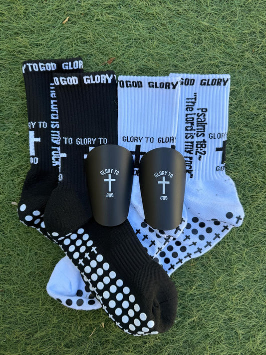Glory To God Grip Socks 3.0 + Mini Shin Pads Bundle (Only $5 Extra)