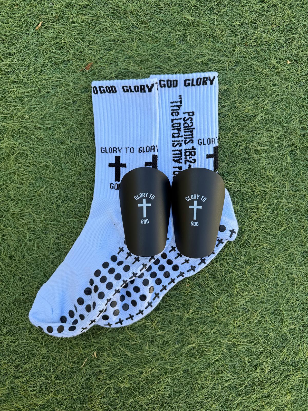 Glory To God Grip Socks 3.0 + Mini Shin Pads Bundle (Only $5 Extra)