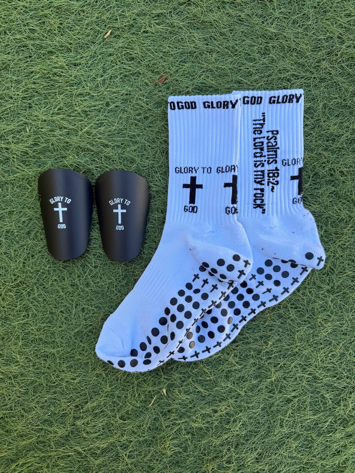 Glory To God Grip Socks 3.0 + Mini Shin Pads Bundle (Only $5 Extra)