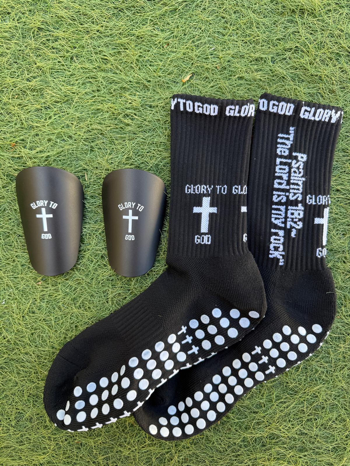 Glory To God Grip Socks 3.0 + Mini Shin Pads Bundle (Only $5 Extra)