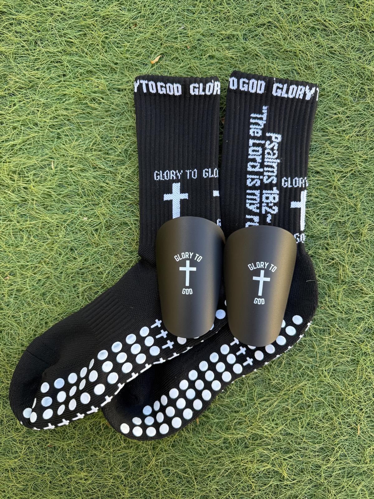 Glory To God Grip Socks 3.0 + Mini Shin Pads Bundle (Only $5 Extra)